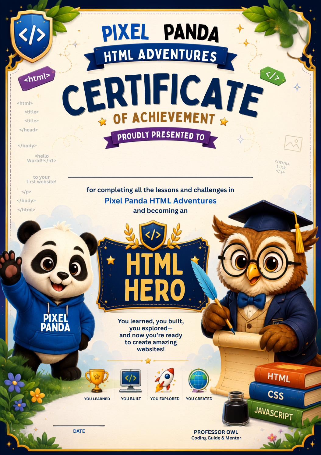 Magical HTML Lab Certificate